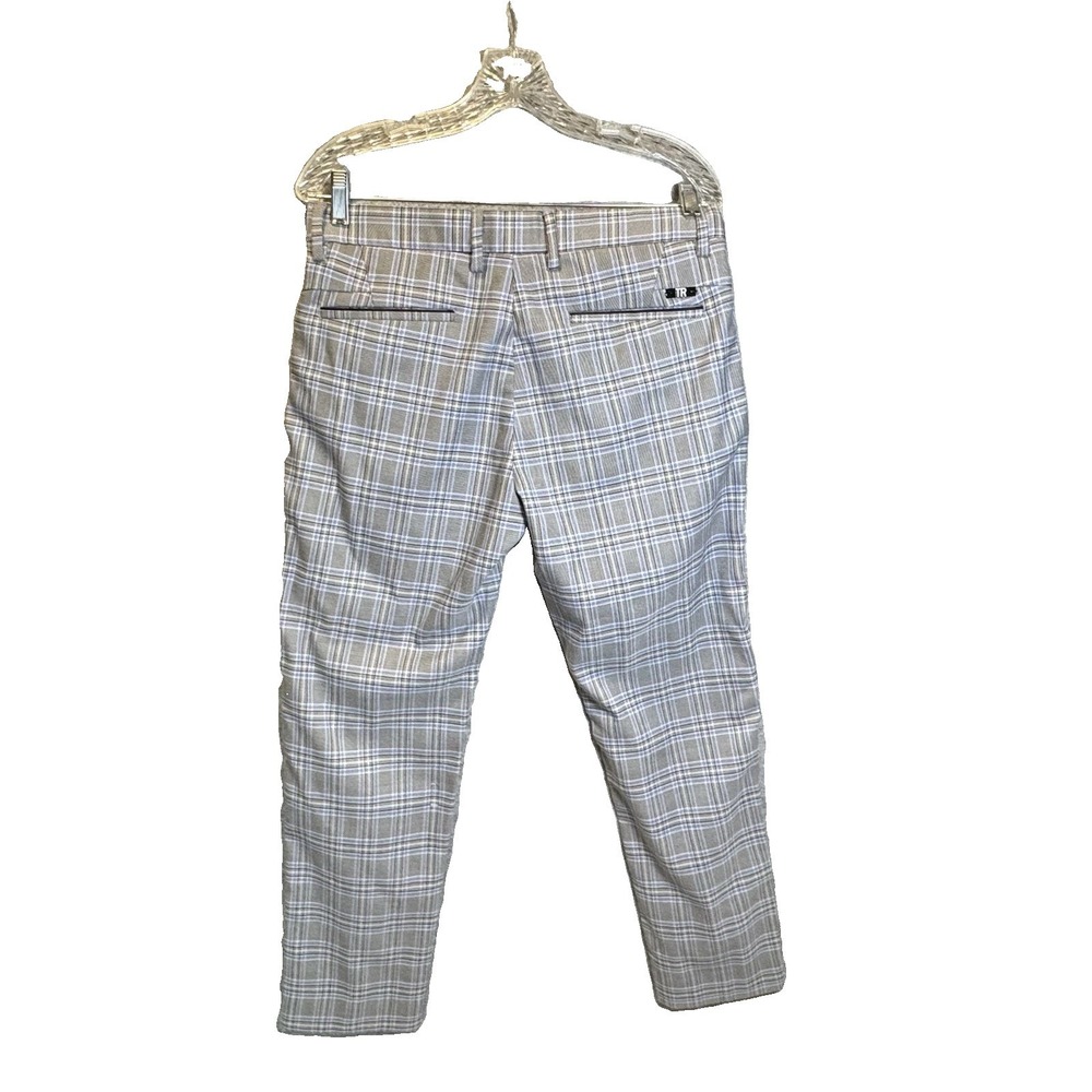 TR Premium Men's Plaid Tailored Pants 32 Gray Blue Stretch Slim Fit Trousers - Picture 6 of 16